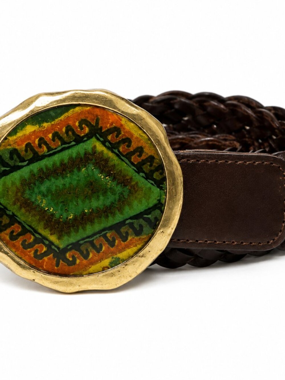 Chico’s Multicolor Enamel Round Buckle Belt Accessory – Green & Gold